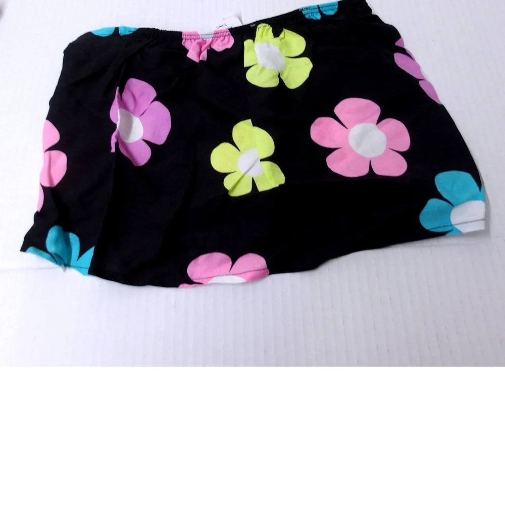 Jessica Simpson Swimsuit Black Smocked Tie Straps & Skirt Cover‎ Up 2T/#26107